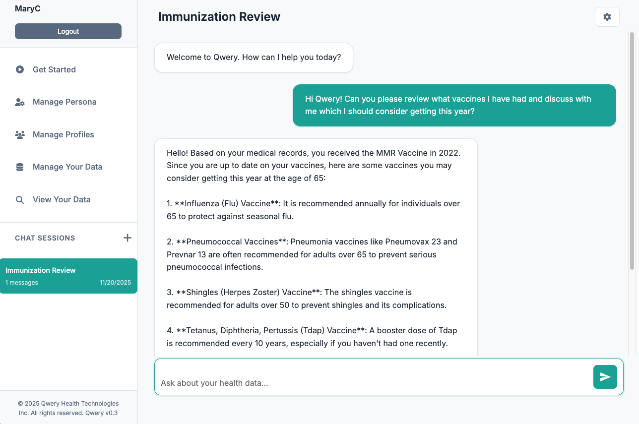 Screenshot of the Qwery app